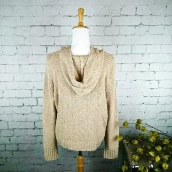 Marled Hooded Natural Fiber Sweater Beige Size Large - Picture 3 of 6